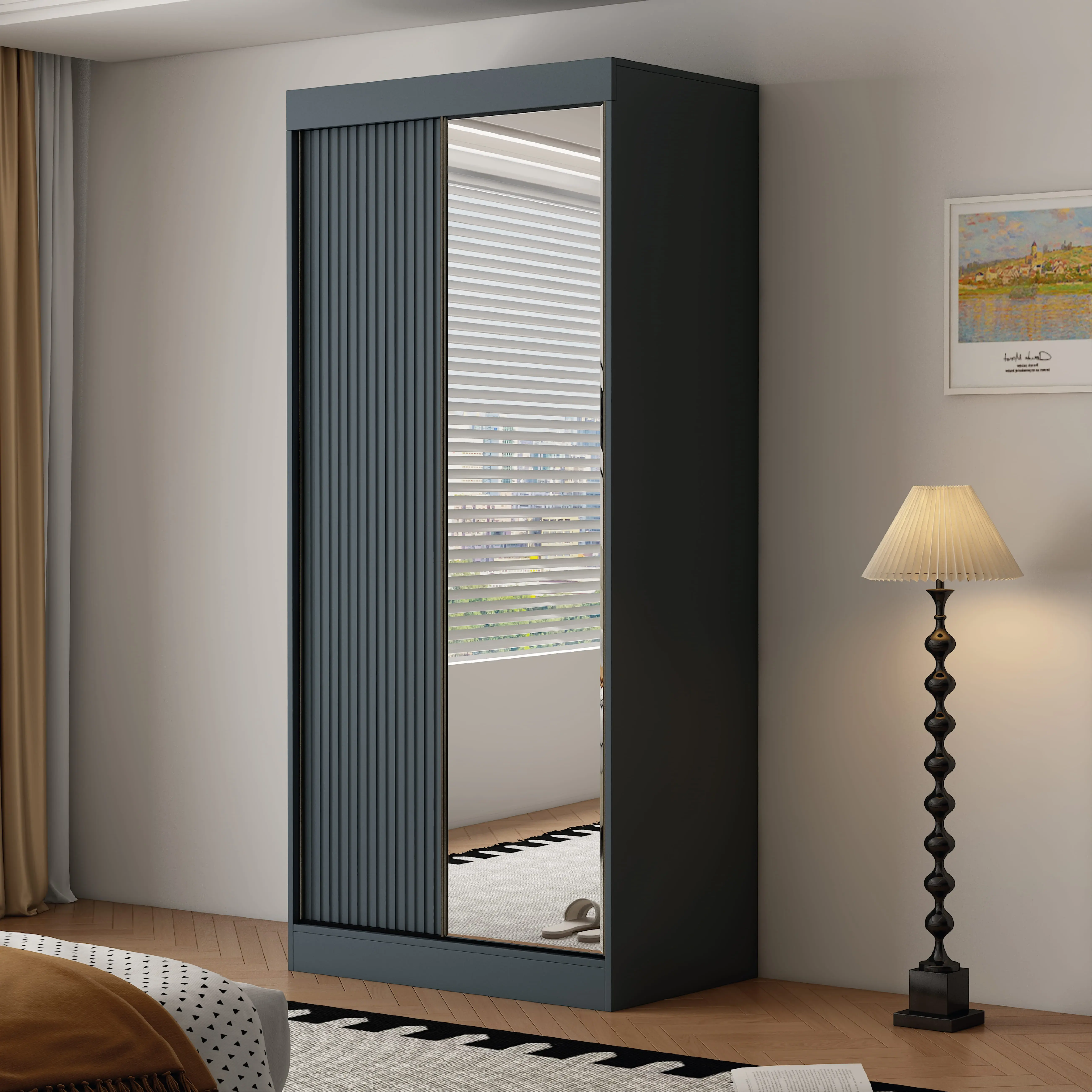 Berlin 2 Door Dark Grey  100CM  sliding wardrobe
