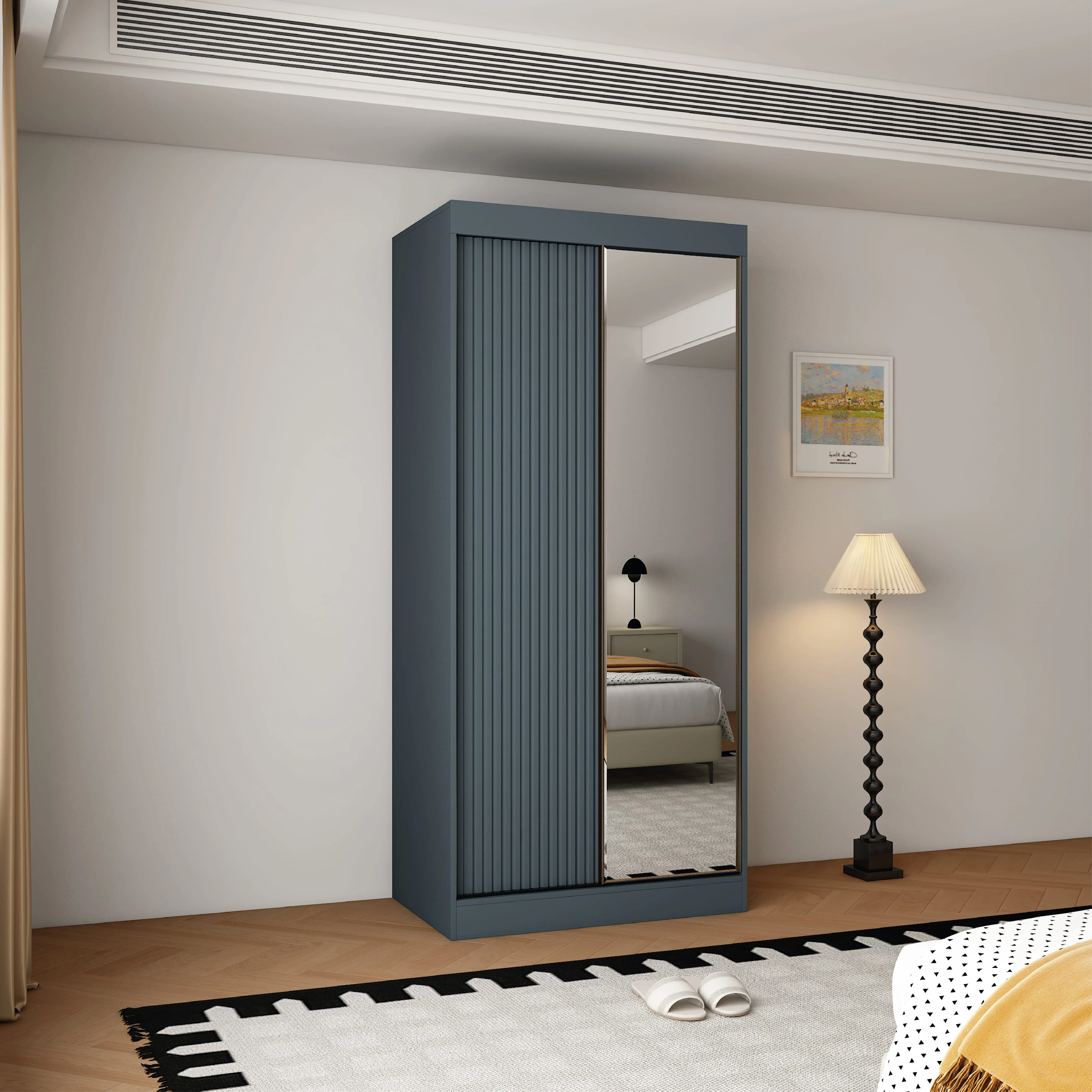 Berlin 2 Door Dark Grey  100CM  sliding wardrobe