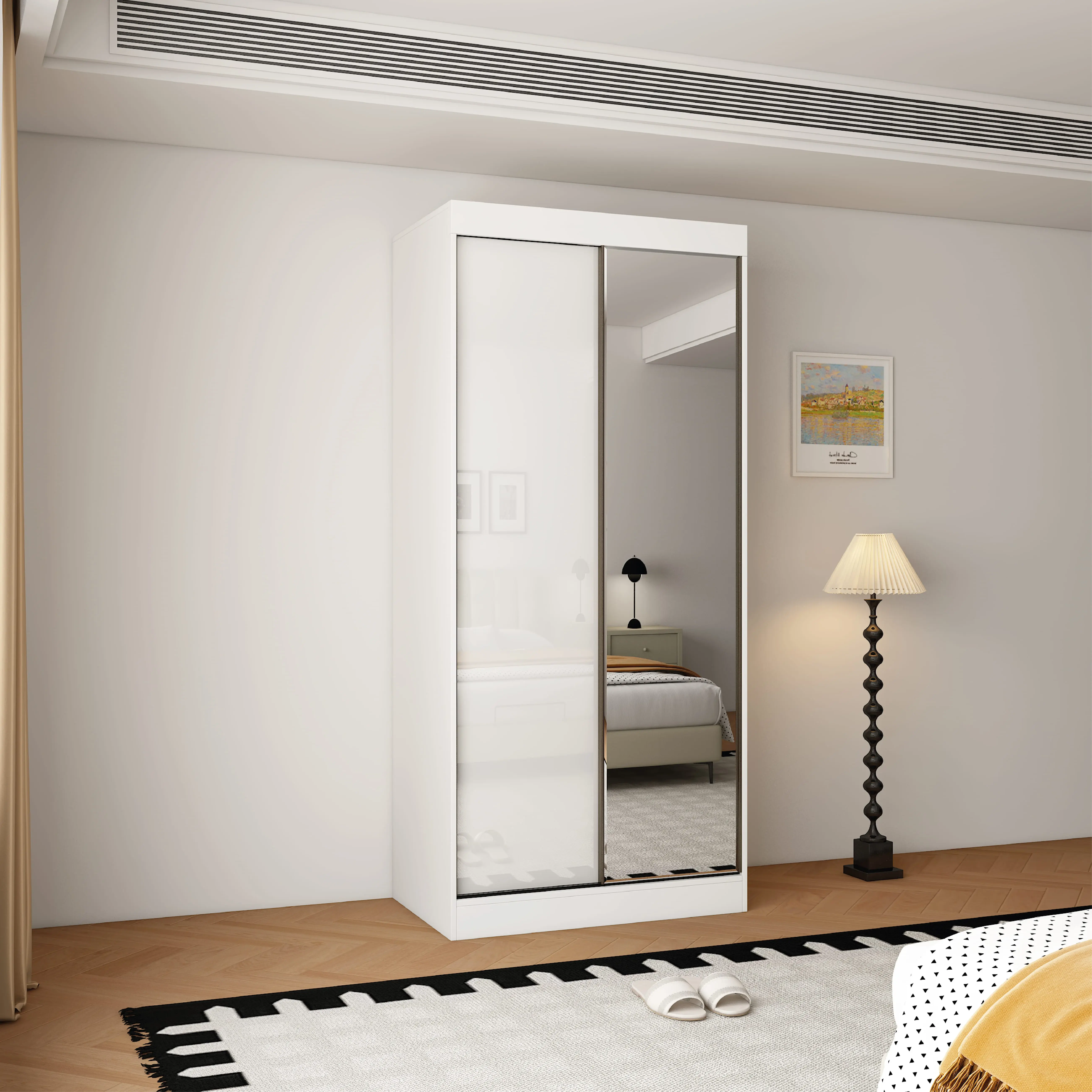 Pacfic 2 Door Gloss White 100CM  sliding wardrobe
