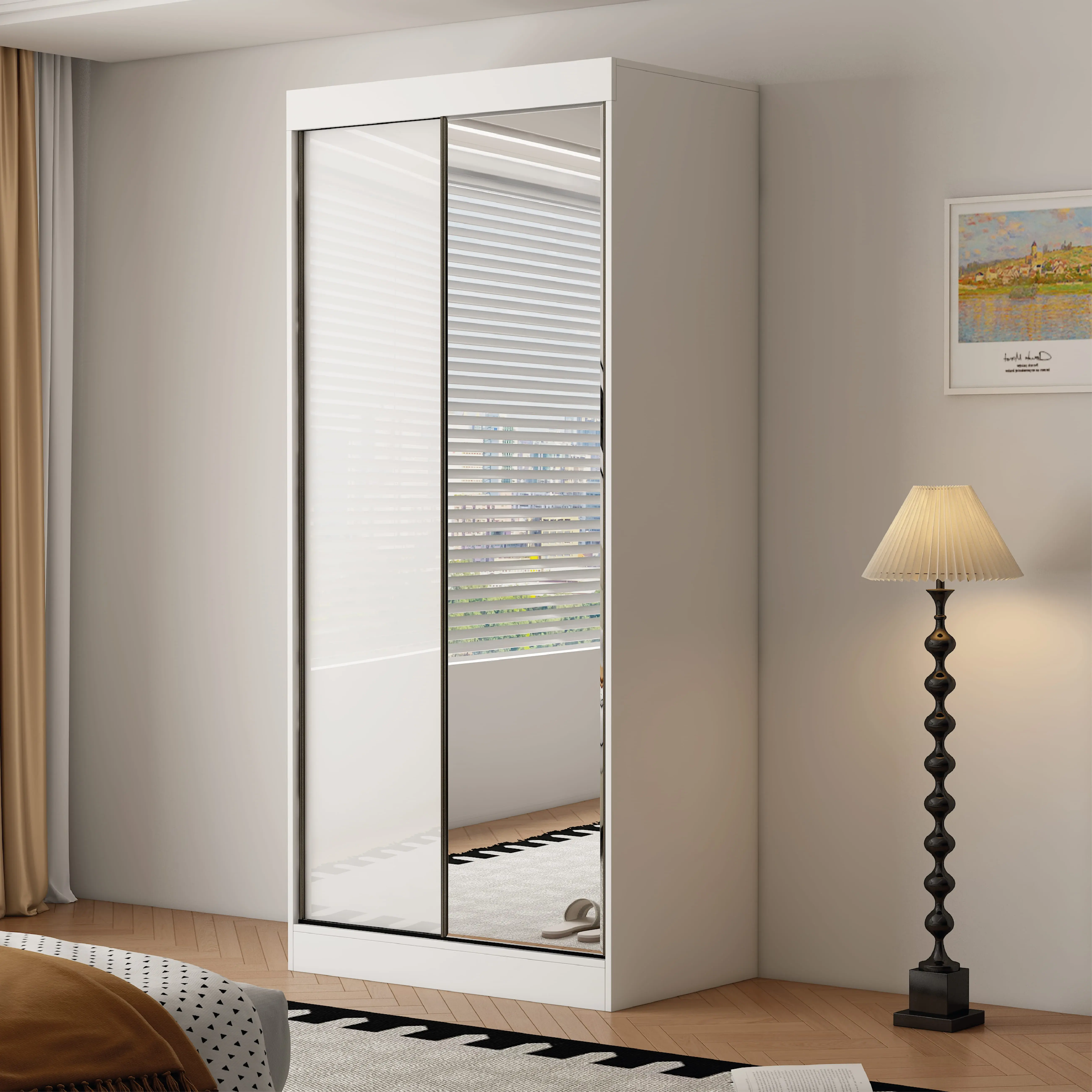 Pacfic 2 Door Gloss White 100CM  sliding wardrobe
